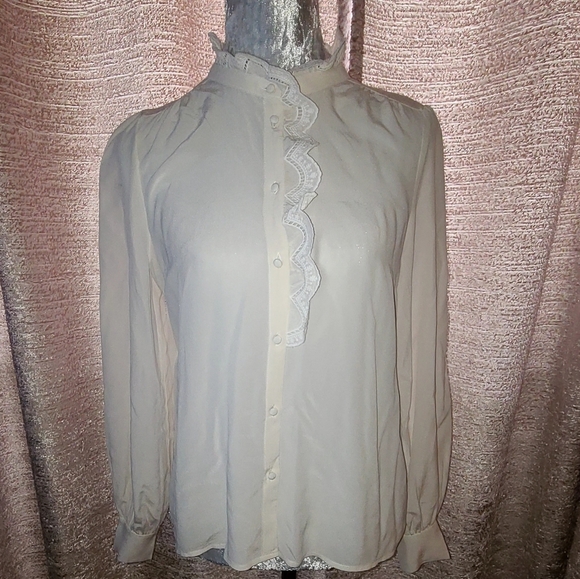 Sezane Tops - Sézane Cream Blouse with Bishop Sleeves and Peter Pan Collar